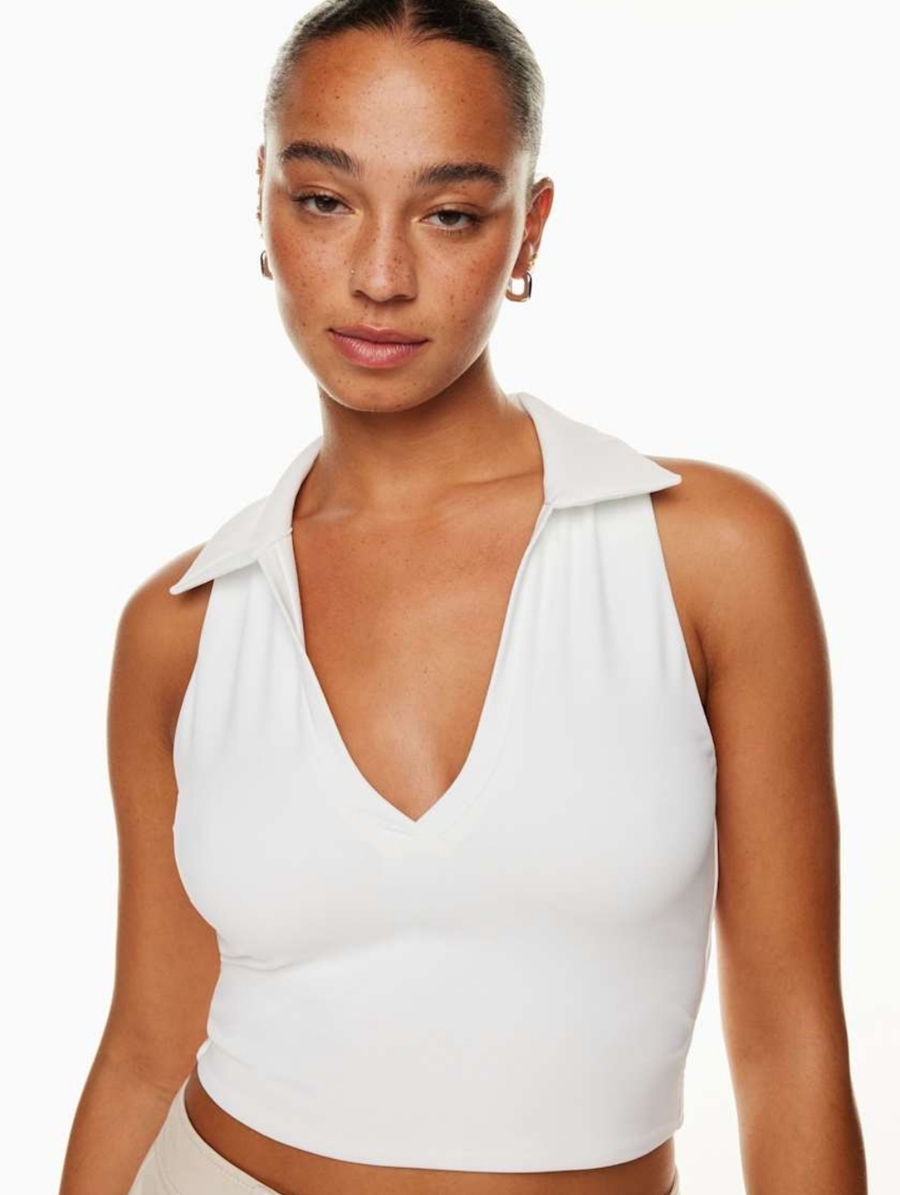 Aritzia Babaton Contour Polo Tank XS Stone Open V Neck Smoothing Sleeveless Top